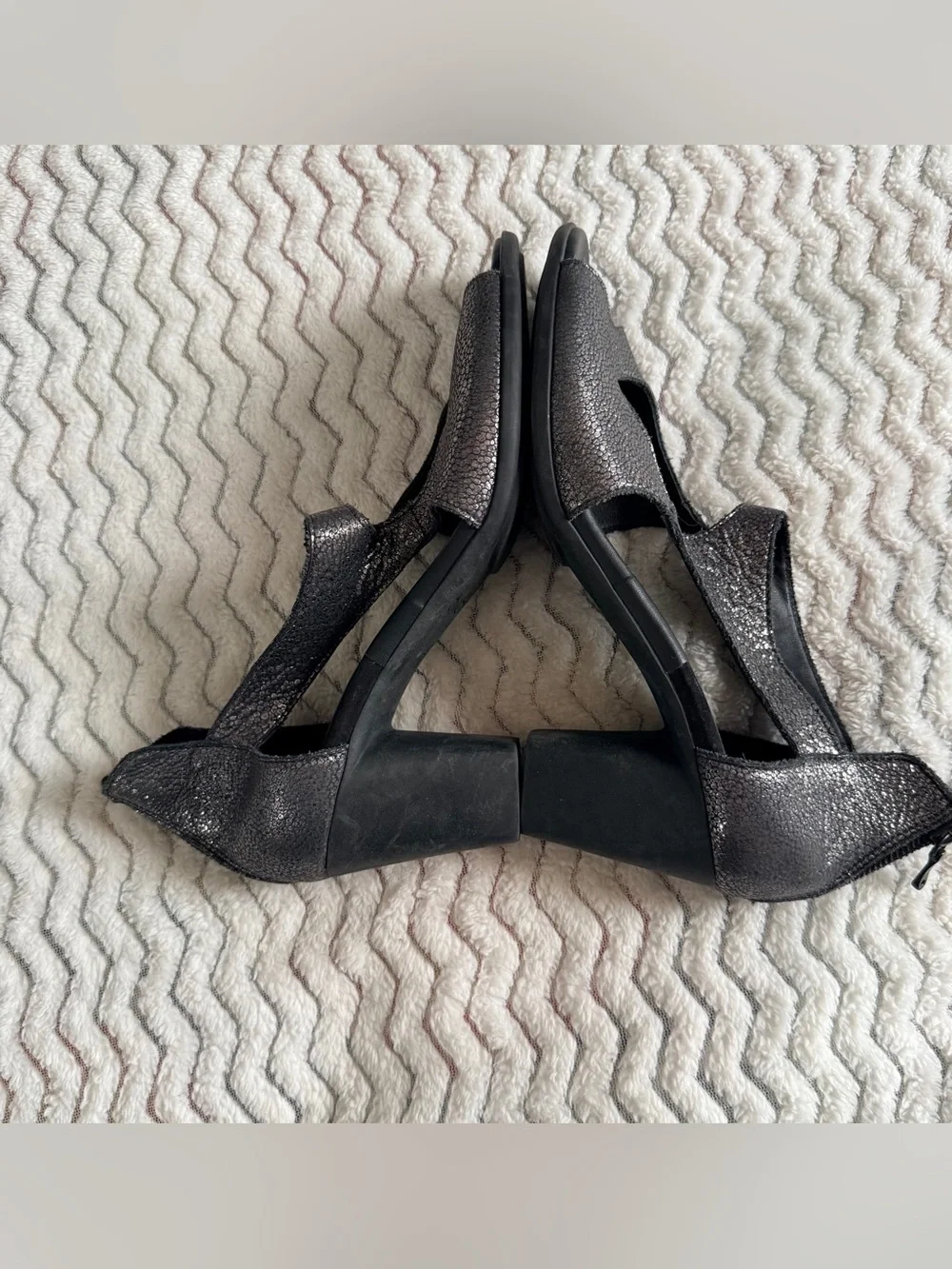 Arche Farako Gray Metallic Heels Zip Closure Open Toe Shoes Sz 40